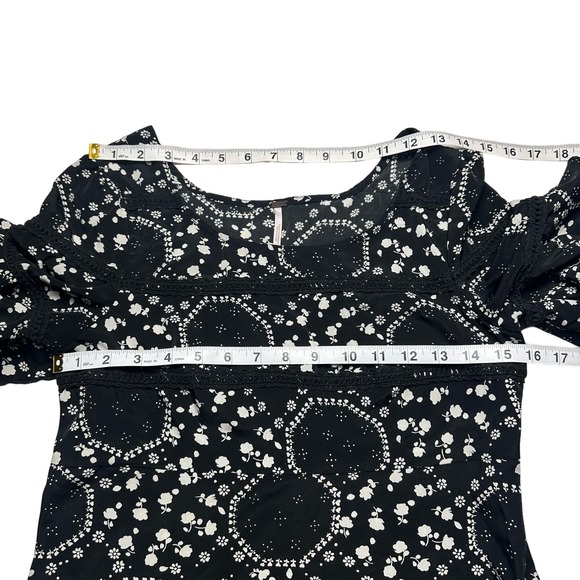 Free People | Women | Geo Garden Black White Floral Mini Shift Dress | Size 2 - Picture 4 of 15